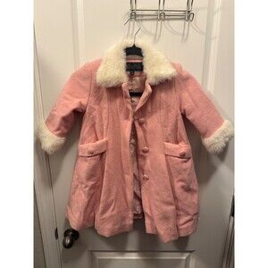 Donna Salyers' Fabulous Furs Pink Wool Coat 2T Girls Faux Fur Trim Princess